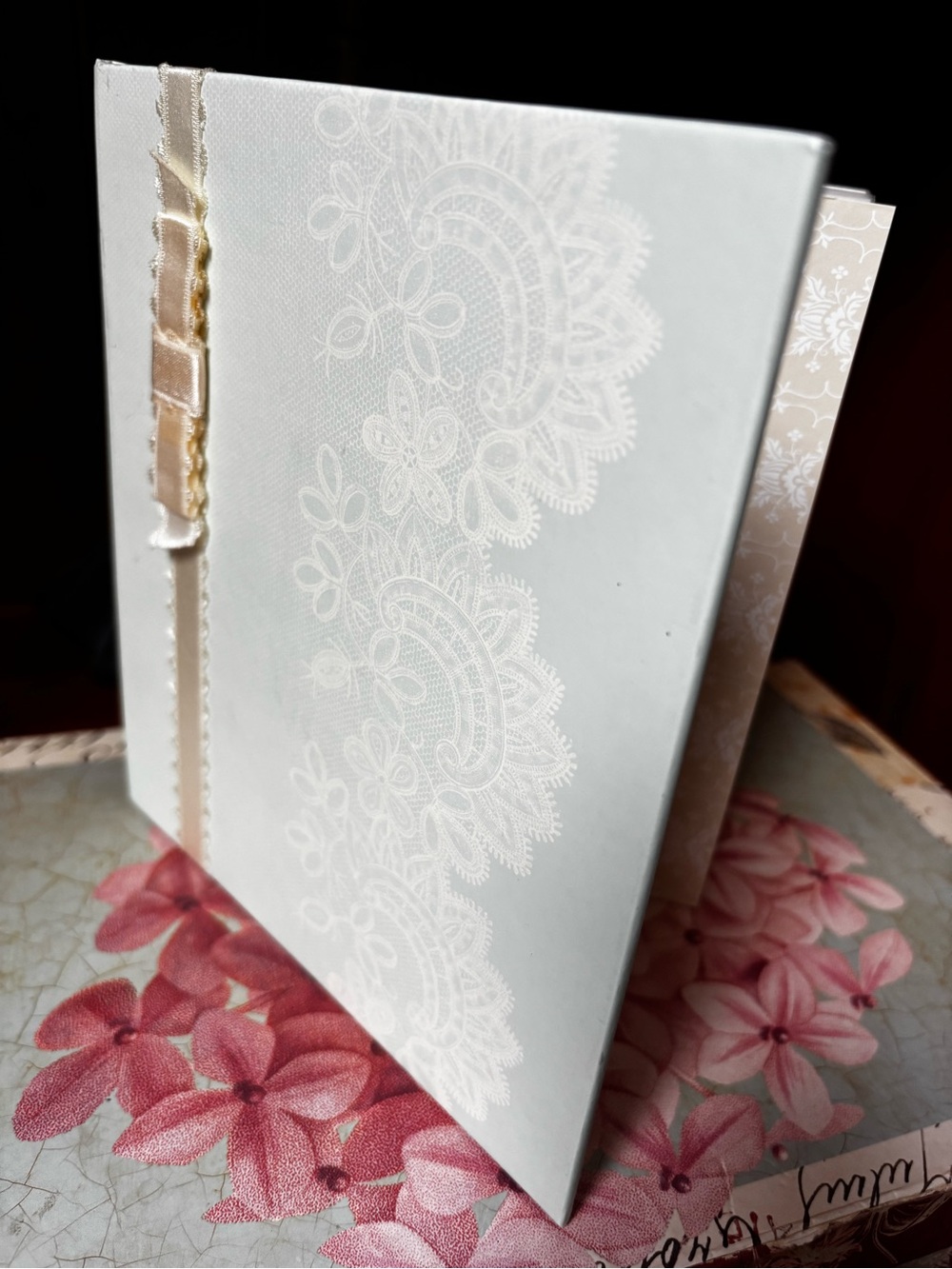 Ivory Lace Patterned Wedding or Invitation Album with Ribbon by CR Gibson